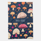 きのこおもしろいピンクブルー水彩模様 キッチンタオル (縦)