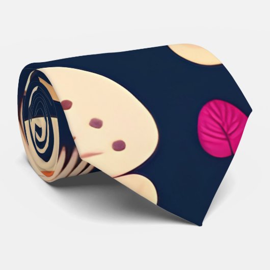 きのこおもしろいピンクブルー水彩模様 ネクタイ (ロール)