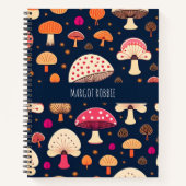 きのこおもしろいピンクブルー水彩模様 ノートブック (正面)