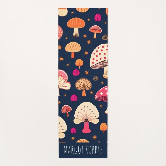 きのこおもしろいピンクブルー水彩模様 ヨガマット (正面)