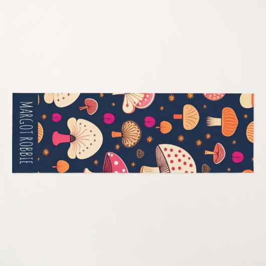 きのこおもしろいピンクブルー水彩模様 ヨガマット (正面(横))