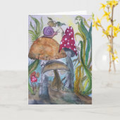 きのこおよびかたつむりの挨拶状 カード (黄色い花)