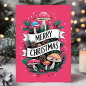 きのこお洒落のメリークリスマスピンク シーズンカード