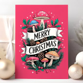 きのこお洒落のメリークリスマスピンク シーズンカード