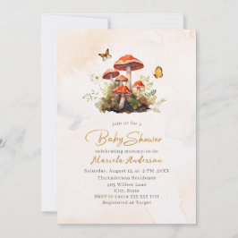 きのこお洒落の水彩赤ちゃんシャワー 招待状