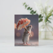 きのこお洒落を傘として使うマウス シーズンポストカード (スタンド正面)