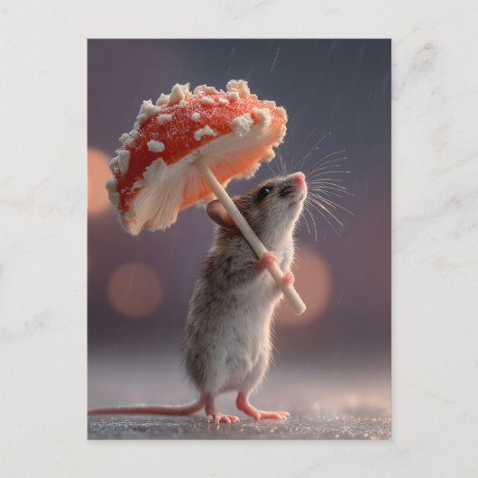 きのこお洒落を傘として使うマウス シーズンポストカード (正面)