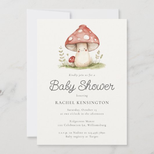 きのこお洒落男女兼用のかわいい赤ちゃんシャワー 招待状 (正面)