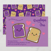 きのことジャムの子供の1歳の誕生日パーティー 招待状 (正面/裏面)