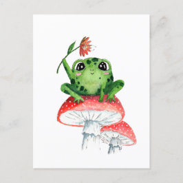 きのこに座るかわいいカエル 原画 水彩画 ポストカード