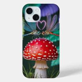 きのこに止まる可愛いトンボ -  iPhone 15ケース