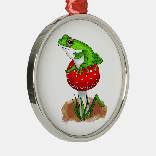 きのこのクリスマスにかわいいカエル メタルオーナメント (右)