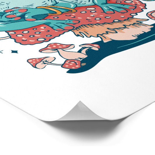 きのこのコテージの芯に浮かぶカエル ポスター (角)