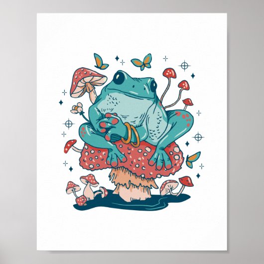 きのこのコテージの芯に浮かぶカエル ポスター (正面)