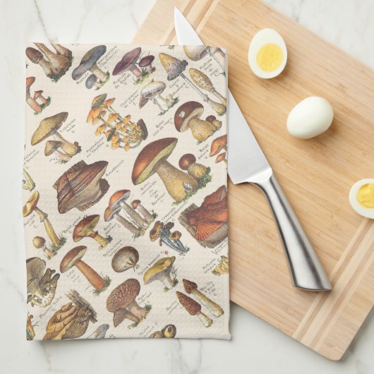 きのこのヴィンテージのイラストレーション キッチンタオル (四つ折り)