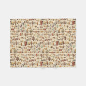 きのこのヴィンテージのイラストレーション フリースブランケット (正面(横))