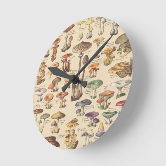 きのこのヴィンテージのイラストレーション ラウンド壁時計 (傾斜)