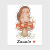 きのこの上にかわいい水色のハリネズミ シール (シート)