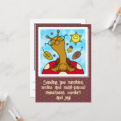 きのこの上に眼鏡をかけたかわいいカタツムリ秋 カード (正面/裏面インサイチュ)