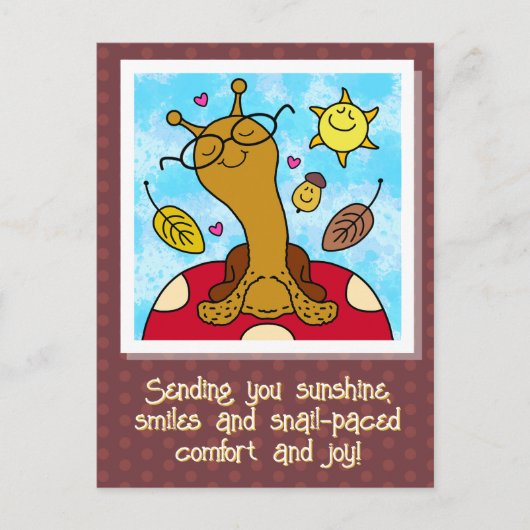 きのこの上に眼鏡をかけたかわいいカタツムリ秋 ポストカード (正面)