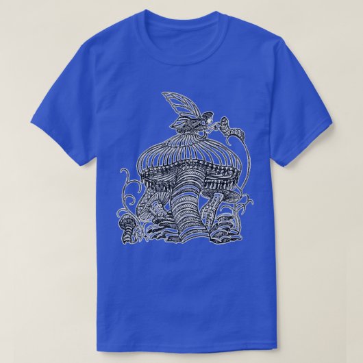 きのこの上に羽と毛虫がある妖精 Tシャツ (デザイン正面)