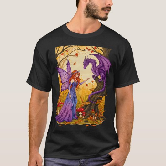 きのこの上のかわいいドラゴン Tシャツ (正面)
