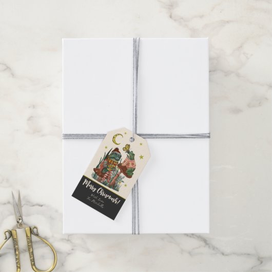 きのこの上のかわいい黒いカエルお目出しクリスマスプレゼントT ギフトタグ (より糸付き)