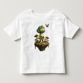 きのこの中のキュートなカエル少女と蝶 トドラーTシャツ