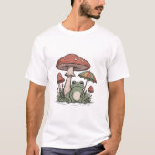 きのこの傘の下のいたずらなカエル Tシャツ (正面)