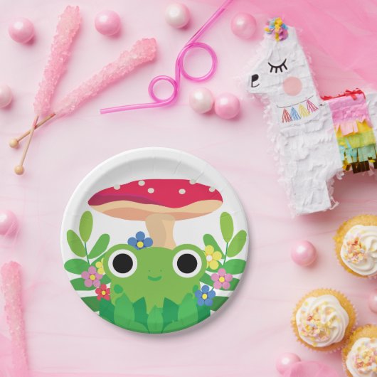 きのこの可愛い漫画コテージコアカエル ペーパープレート (パーティー)