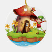 きのこの家の外の小びと セラミックオーナメント (正面)