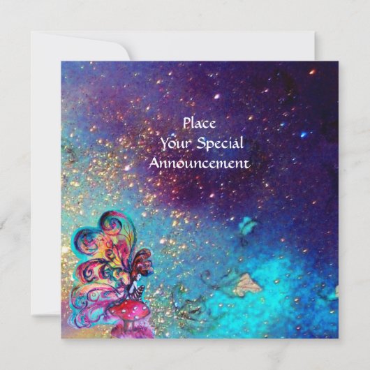 きのこの小さなエルフ , ゴールドイエロー青い輝き 招待状 (裏面)