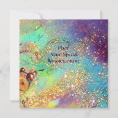 きのこの小さなエルフ、ピンク 緑 青 きらきら 招待状 (裏面)