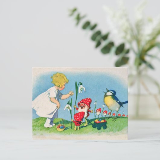 きのこの小妖精や小人のイースター郵便はがき シーズンポストカード (スタンド正面)