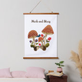 きのこの森のハリネズミのカップル 吊り下げ型タペストリー (寝室)