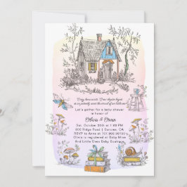 きのこの森のベビーシャワーの水彩調デザイン 招待状