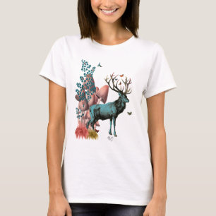 きのこの森林のターコイズのシカ Tシャツ