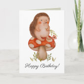 きのこの誕生日にかわいい水色のハリネズミ カード (正面)