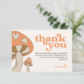 きのこの赤ちゃんシャワーありがとう |オレンジとブラウン サンキューカード (スタンド正面)