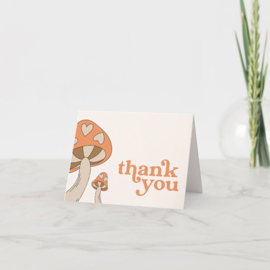 きのこの赤ちゃんシャワーありがとう |オレンジとブラウン 招待状 (正面)