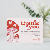 きのこの赤ちゃんシャワーありがとう |赤とピンク サンキューカード (スタンド正面)