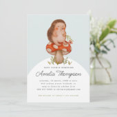 きのこの赤ちゃんシャワーにかわいい水色ハリネズミ 招待状 (スタンド正面)