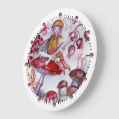きのこのWhireの赤い花のファンタジーの魔法FOLLET ラージ壁時計 (傾斜)
