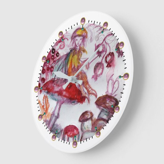 きのこのWhireの赤い花のファンタジーの魔法FOLLET ラージ壁時計 (傾斜)