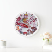 きのこのWhireの赤い花のファンタジーの魔法FOLLET ラージ壁時計 (ホーム)