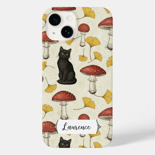きのこを持つかわいい黒子猫 名前入り Case-Mate iPhoneケース (裏面)