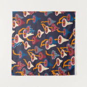 きのこイラストレーション布のラッピングパターン タペストリー (正面(横))