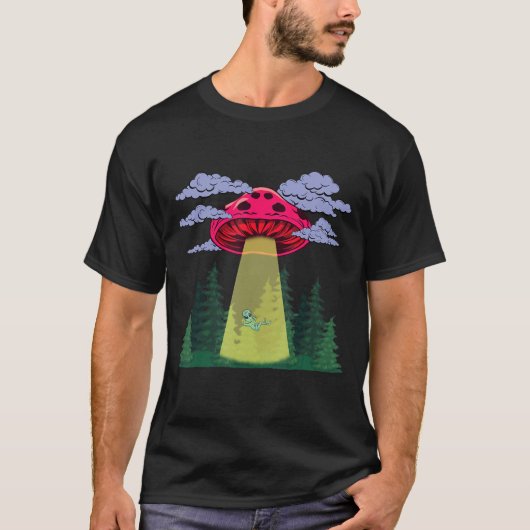 きのこエイリアン奪取サイケデリック宇宙UFOお尻 Tシャツ (正面)