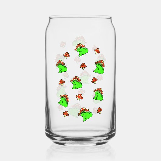 きのこカエル模様 ガラス缶 (正面)