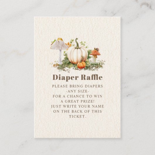 きのこカボチャ木版木ベビーシャワーおむつラッフル エンクロージャーカード (正面)